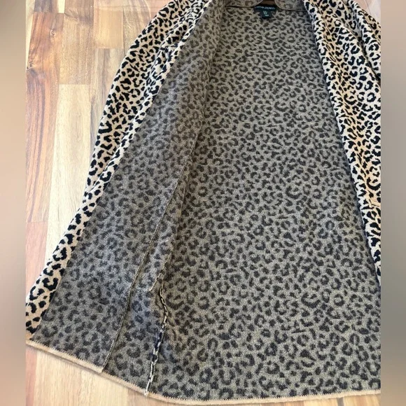 Cynthia Rowley Sz M Animal Cheetah Leopard Print Open Cardigan Tan Black Pockets - Picture 3 of 11